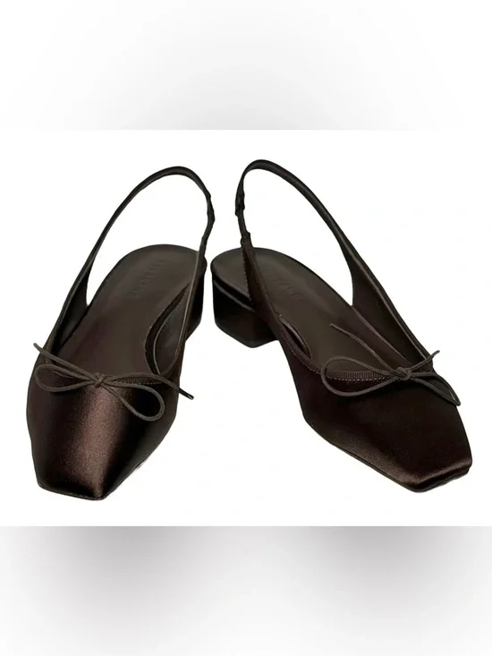 NIB Everlane The Ballet Slingback Heel in Deep Brown Satin, Size 5.5 - Picture 4 of 12